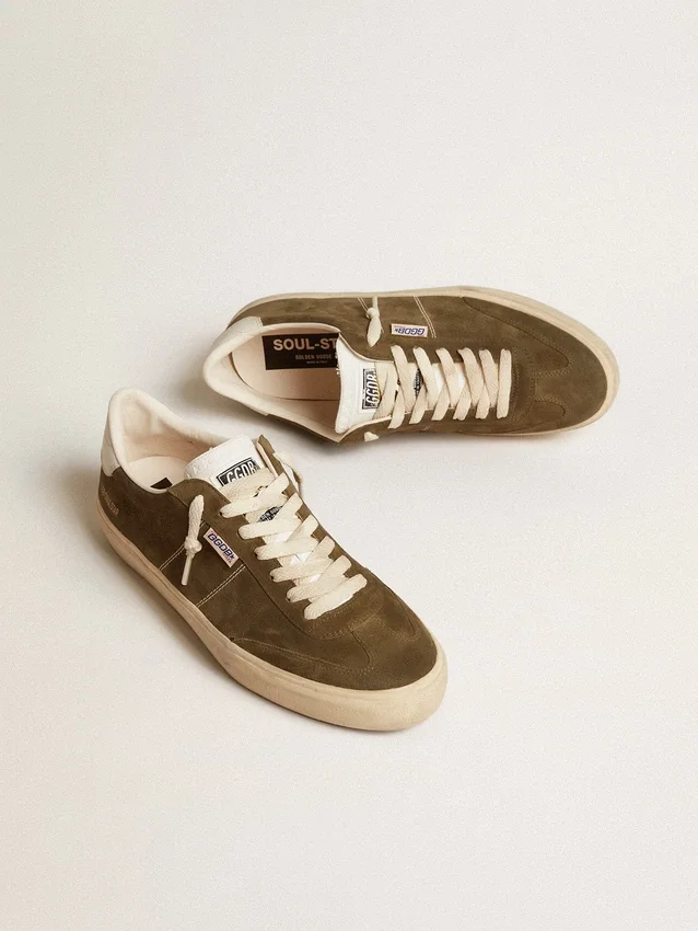 Men's Soul Star in green suede with white leather heel tab and tongue