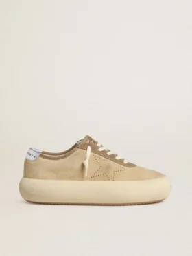 Women's Space-Star in beige suede with perforated star and metallic silver heel tab