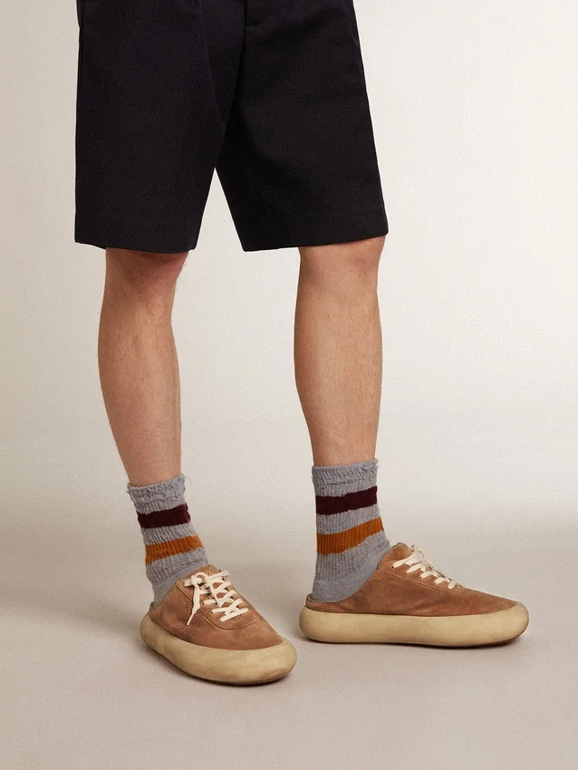 Men's Space-Star Sabots in tobacco suede with perforated star