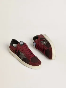 Men’s Stardan in black mesh and burgundy suede with white leather star