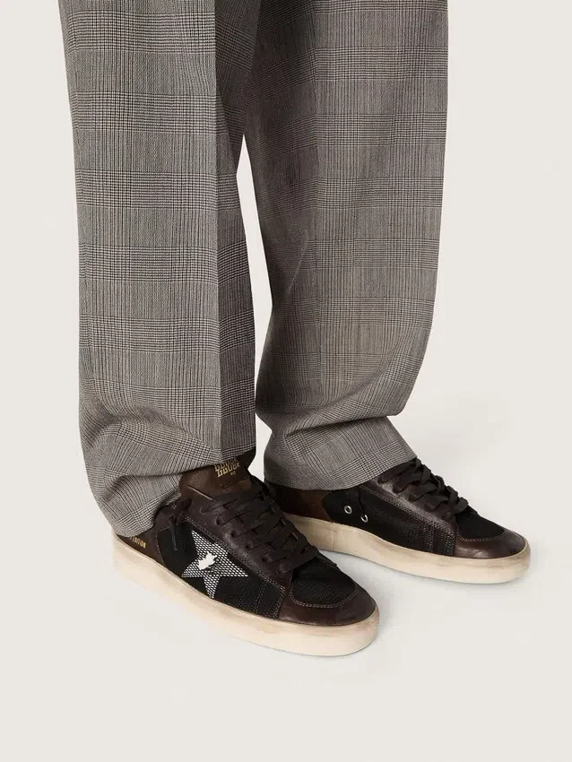 Men's Stardan in brown suede and black mesh with white leather star and nappa leather inserts