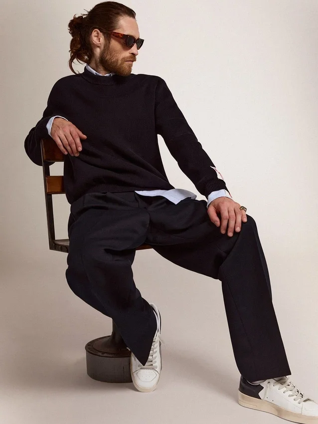Men's Stardan with star in ice-gray suede and blu-navy heel tab