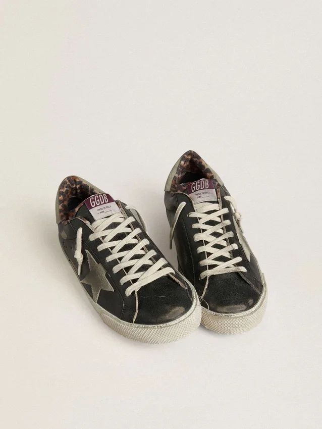 Men's Super-Star in black leather with gray suede star and heel tab