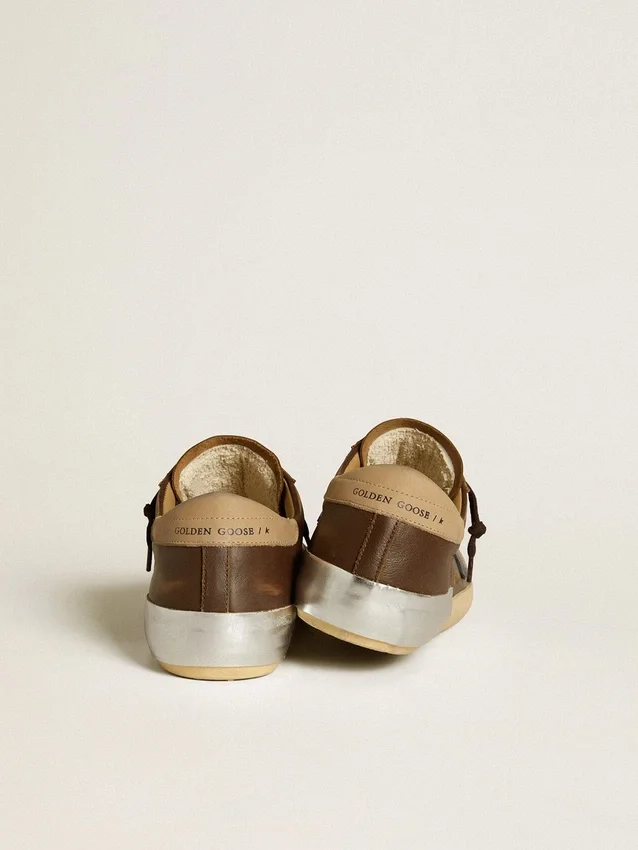 Men's Super-Star in leather with blue leather star and beige nubuck heel tab