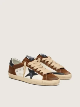 Men’s Super-Star in white leather and brown suede with black leather star