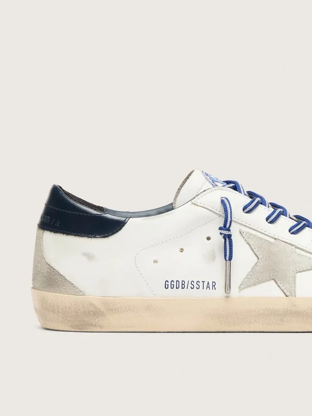 Men's Super-Star LTD in white leather with suede star and blue leather heel tab