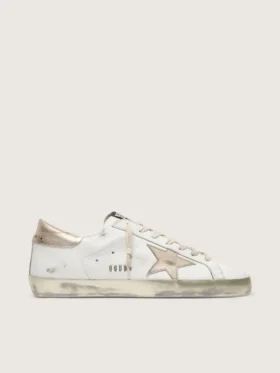 Women's Super-Star with gold sparkle foxing and metal stud lettering