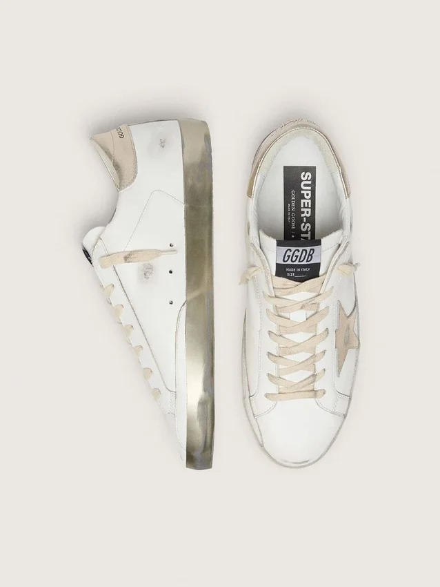 Women's Super-Star with gold sparkle foxing and metal stud lettering