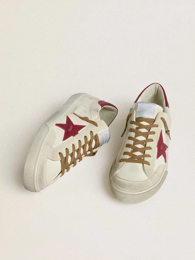 Men's Super-Star with red leather star and beige suede inserts