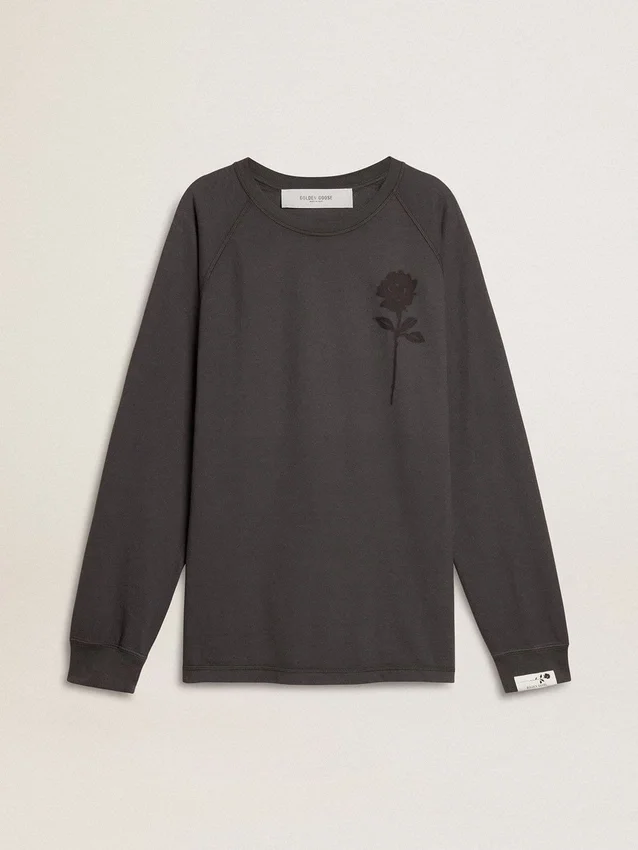 Men's T-shirt in anthracite-colored cotton with print on the chest