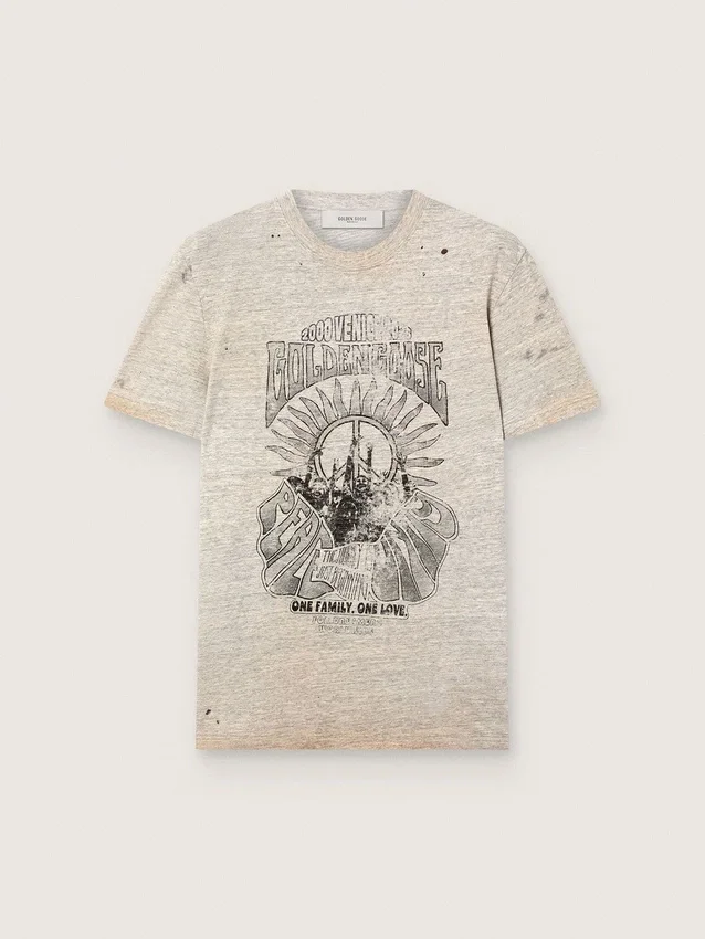 Men's T-shirt in gray melange jersey with vintage print