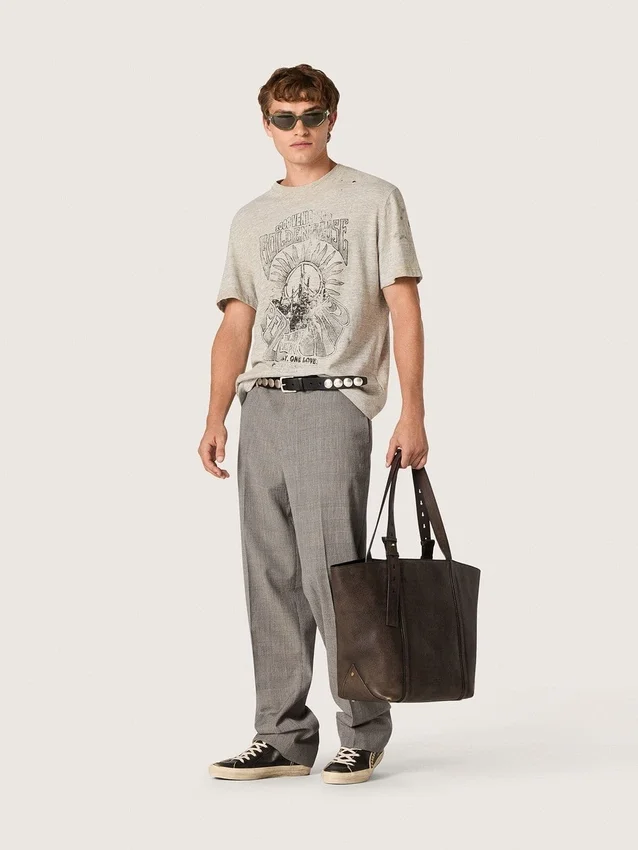 Men's T-shirt in gray melange jersey with vintage print