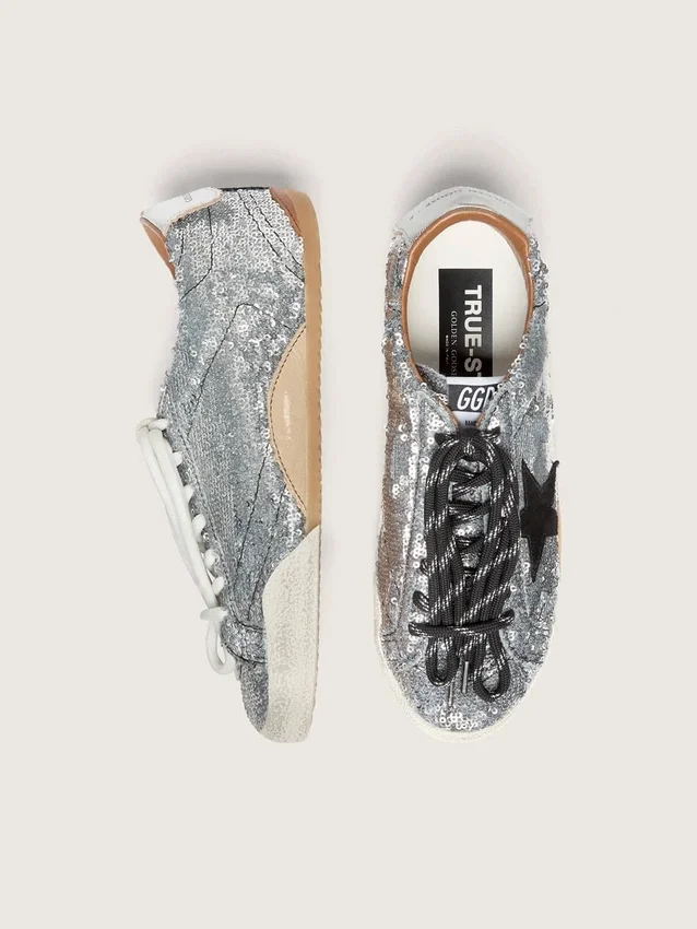 Men's True-Star in silver sequins with black star and silver leather heel tab