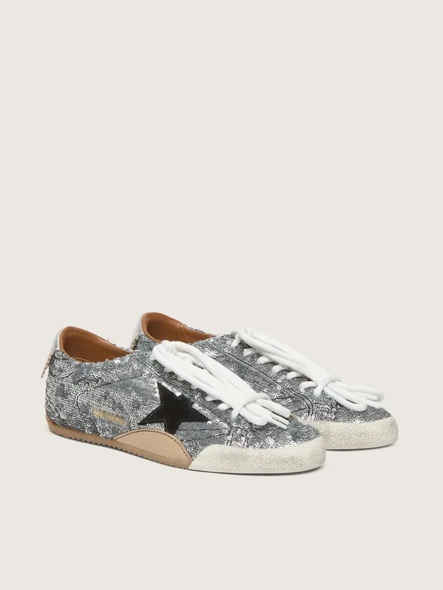Men's True-Star in silver sequins with black star and silver leather heel tab