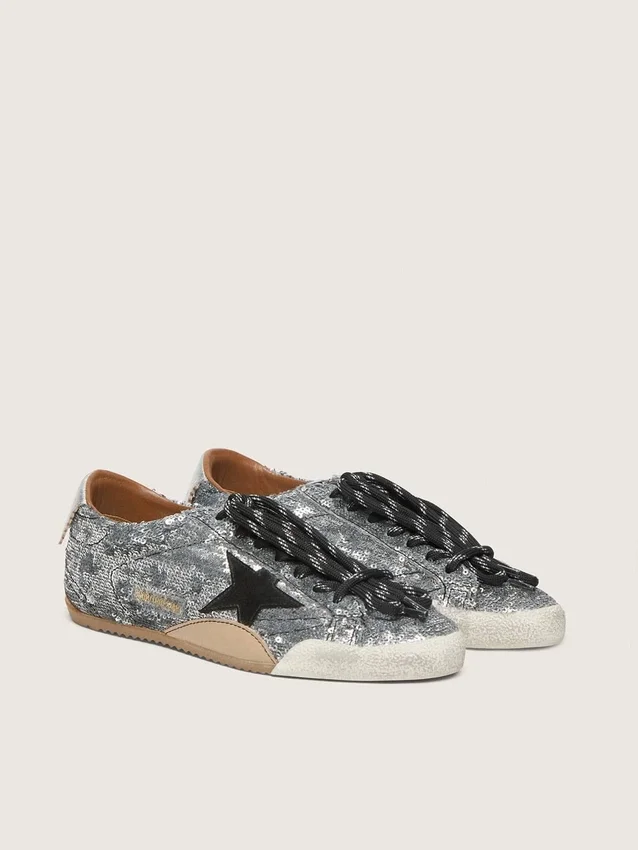 Men's True-Star in silver sequins with black star and silver leather heel tab