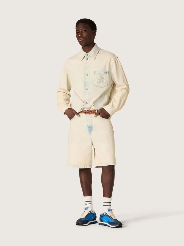 Men's work jacket in light sand-colored denim