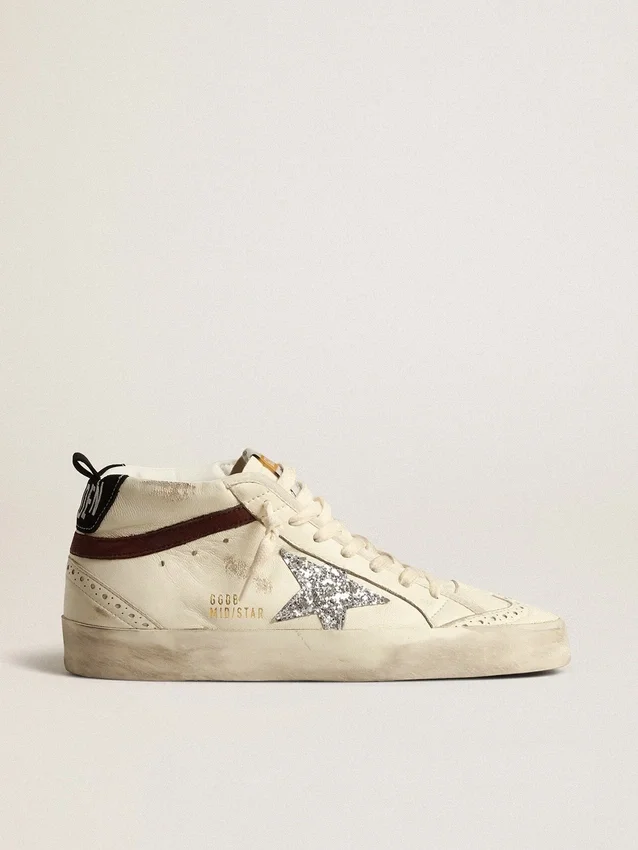 Mid Star LTD in white nappa leather with silver glitter star