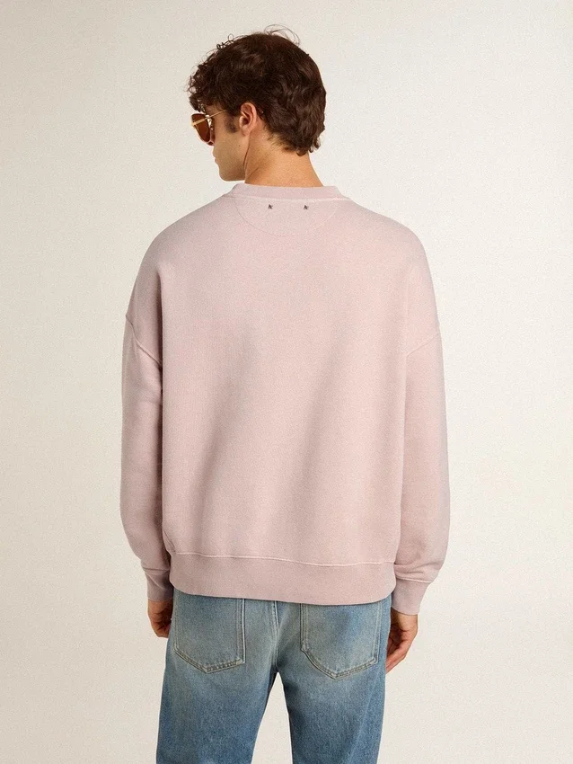 Old rose unisex round neck sweatshirt with green logo print