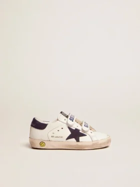 Old School Junior in white leather with blue suede star and heel tab
