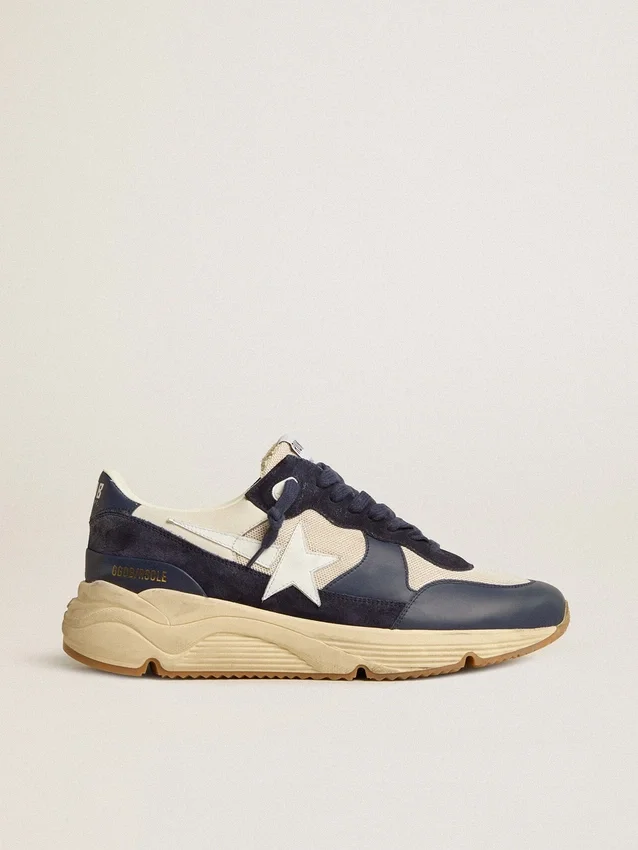 Running Sole in cream mesh and blue leather with a white leather star
