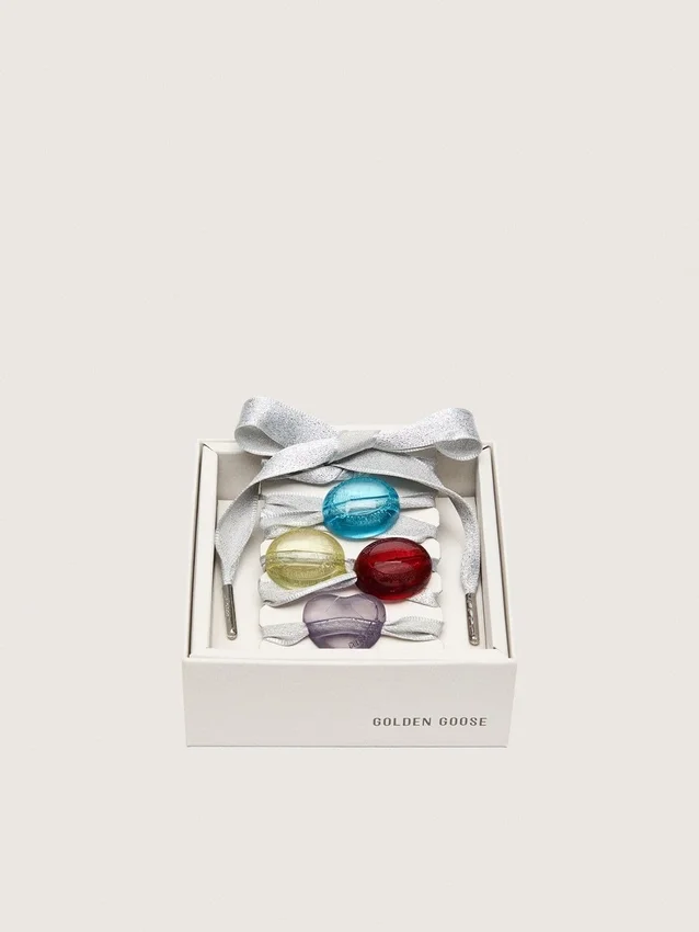 Skins silver laces with four colorful charms