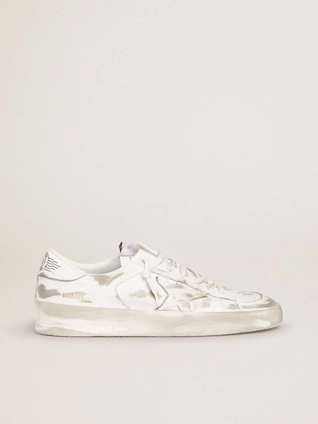 Stardan in white leather with white leather star and heel tab