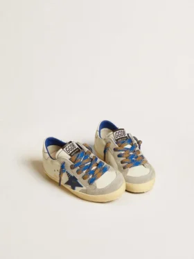 Super-Star Junior with blue leather star and ice-gray suede inserts