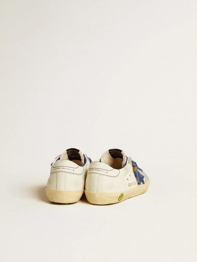 Super-Star Junior with blue leather star and ice-gray suede inserts