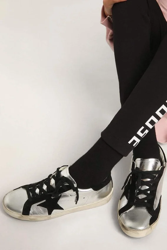 Super-Star sneakers in silver leather with suede inserts