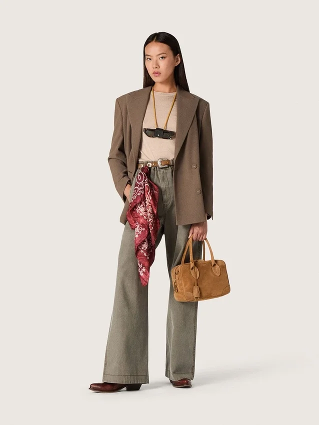 Women's double-breasted blazer in dove-gray chevron wool blend