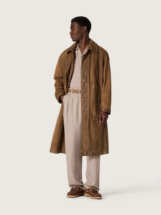 Men’s pants in gray wool blend with pinstripe motif
