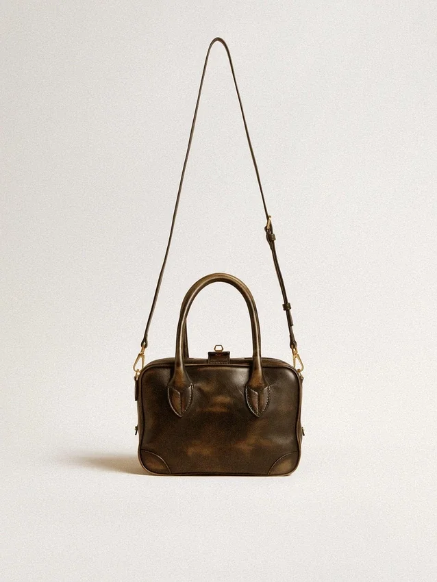 Vita Bag in black distressed leather with gold details