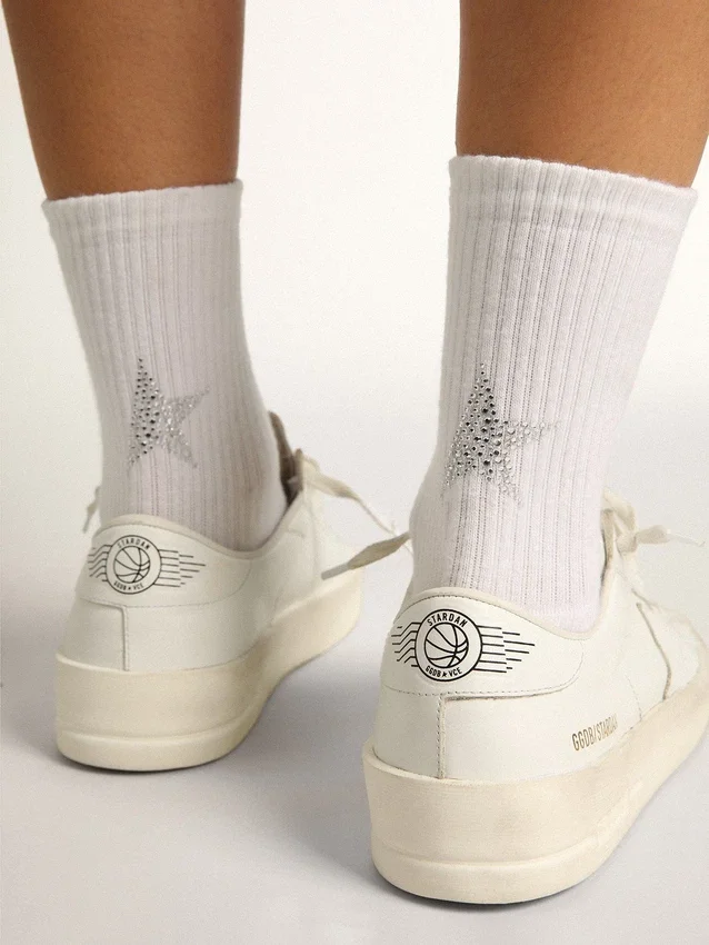 White socks with crystal star on the back