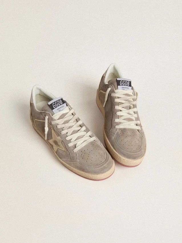 Women's Ball Star in beige suede with gold metallic leather star and bead lettering