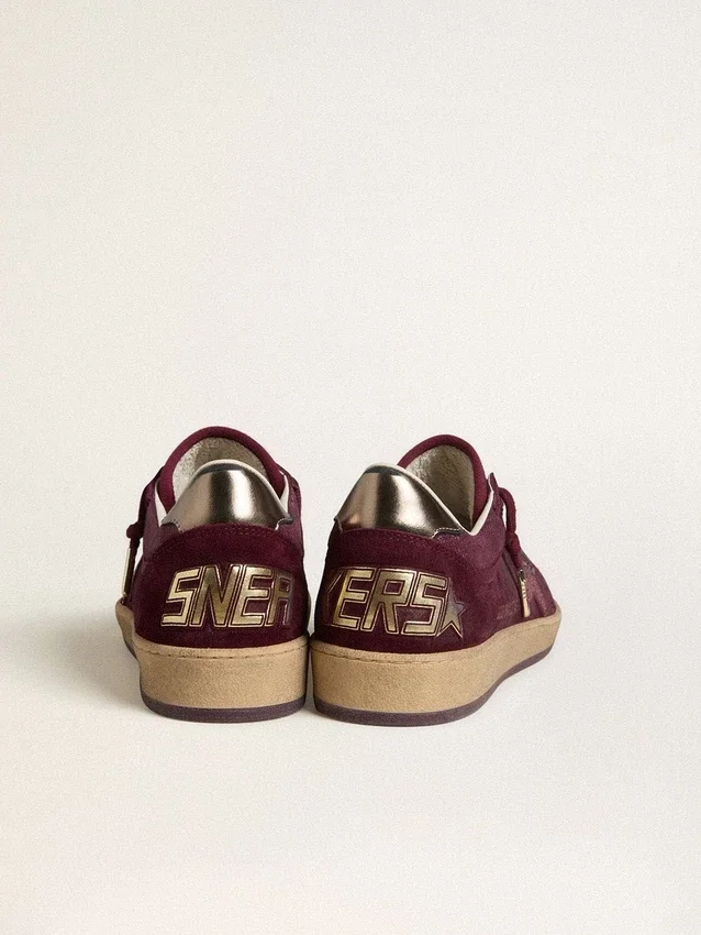 Women's Ball Star in burgundy suede with crystal star and metallic leather heel tab