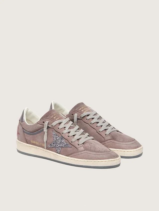 Women's Ball Star in lavender suede with silver glitter star and laminated leather heel tab