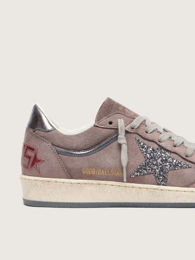 Women's Ball Star in lavender suede with silver glitter star and laminated leather heel tab