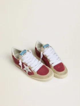 Women’s Ball Star in red suede with white crackle suede star and platinum leather heel tab