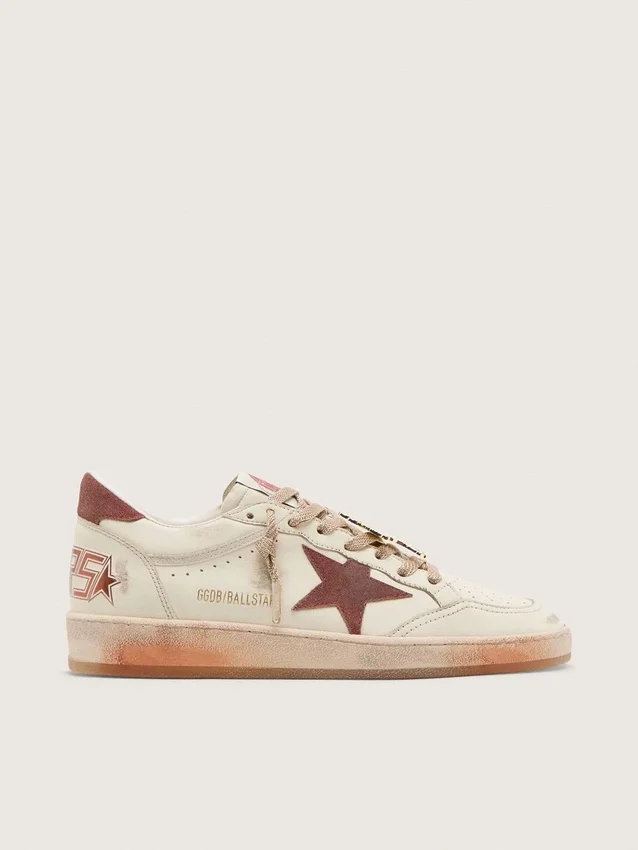 Men's Ball Star in white leather with rust leather star and heel tab