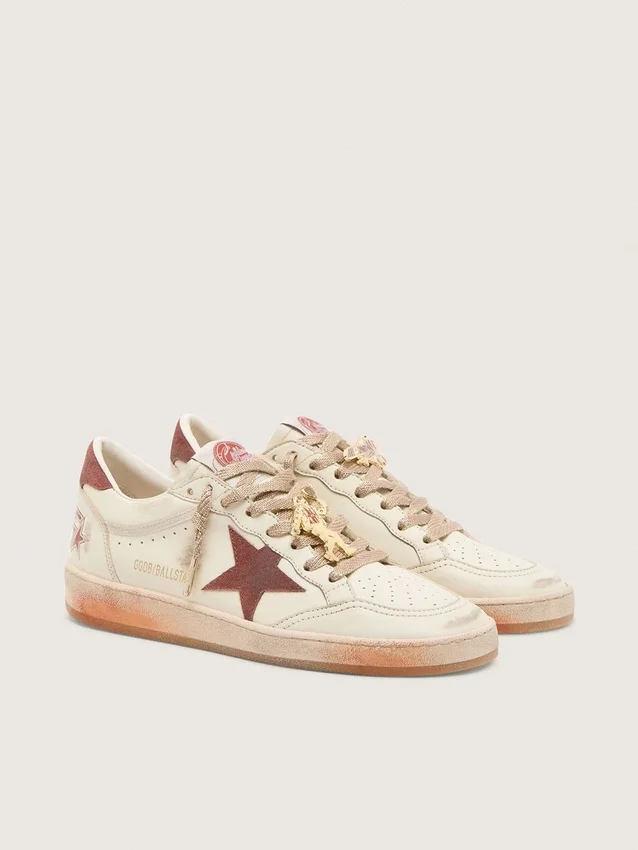 Men's Ball Star in white leather with rust leather star and heel tab