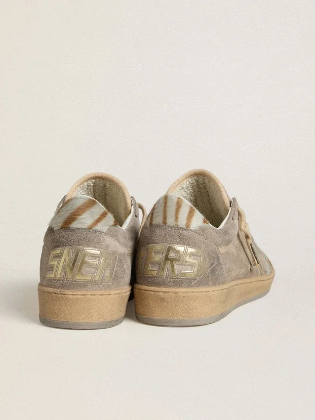 Women's Ball Star LTD in suede with metallic leather star and zebra pony skin heel tab