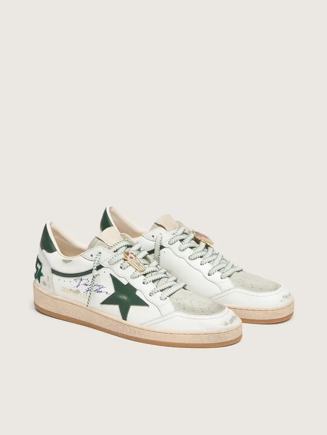 Men’s Ball Star LTD in white leather with green star and Skins