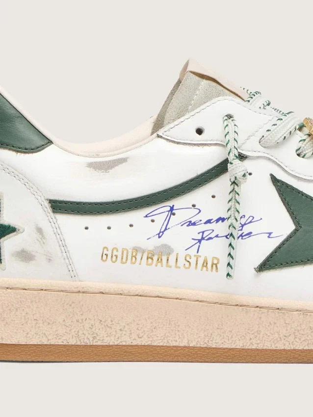 Men’s Ball Star LTD in white leather with green star and Skins