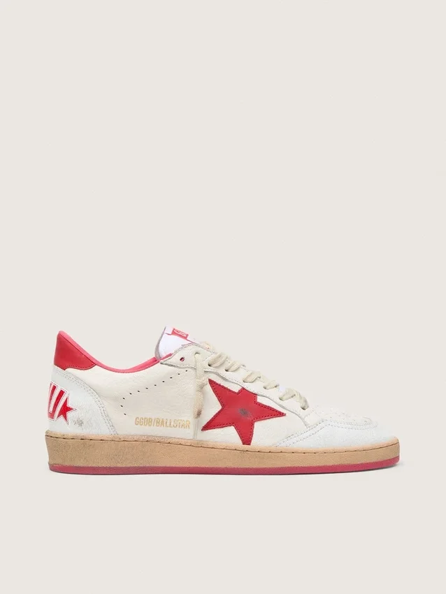 Men’s Ball Star Wishes in white leather with a red star and heel tab