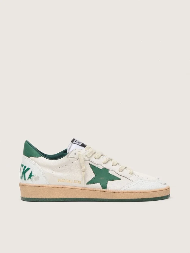Men's Ball Star Wishes in white nappa leather with green leather star and heel tab