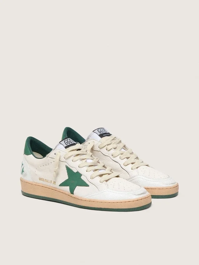 Men's Ball Star Wishes in white nappa leather with green leather star and heel tab