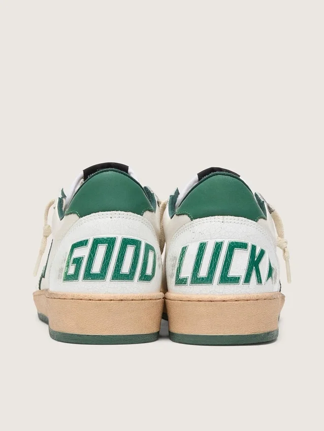 Men's Ball Star Wishes in white nappa leather with green leather star and heel tab