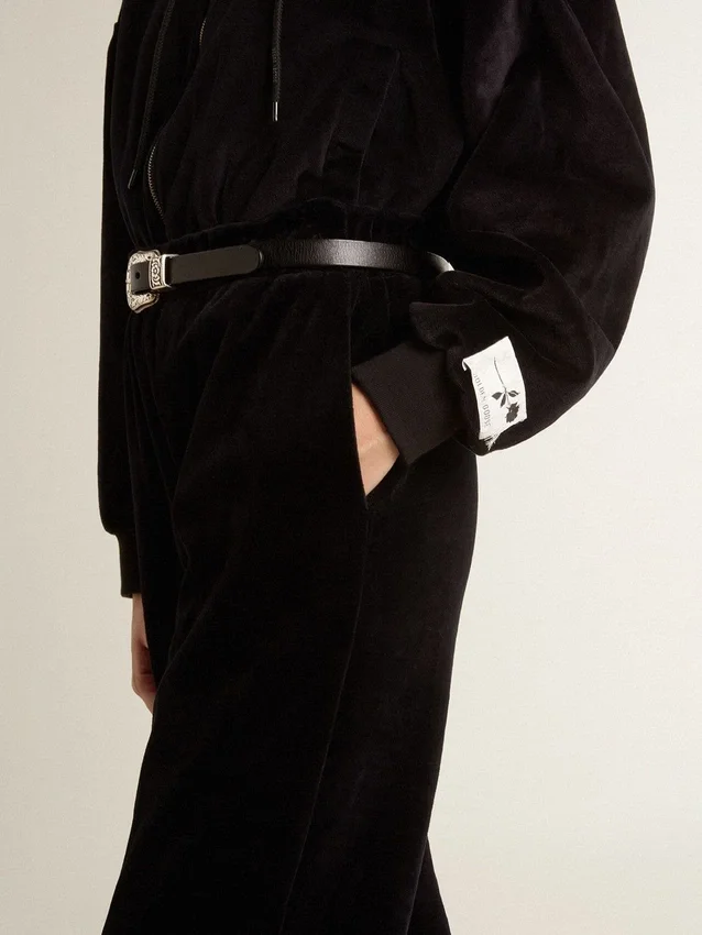 Women's black cotton-blend hoodie with zip