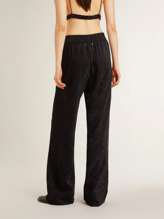 Women's black joggers with a tone-on-tone toile de jouy print