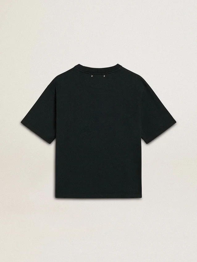Women's black T-shirt with crystals